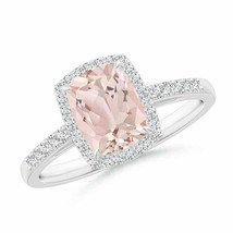 ANGARA Rectangular Cushion Morganite Halo Engagement Ring for Women in 14K Gold - £678.88 GBP