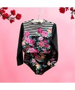 Torrid Swim Rashgaurd Sz 2 Floral Stripe Long Sleeve Cropped Black &amp; Bot... - $80.58 CAD