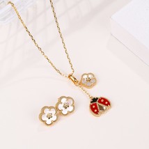 2021 New Romatic Women Fashion Necklace &amp; Earrings Set Shell Lucky Spring Flower - £46.13 GBP