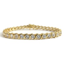 CZ Cubic Zirconia Tennis Bracelet Yellow Gold-Plated Sterling Silver, 16.73 Gr - £478.54 GBP