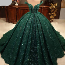 Hot Appliques Ball Gown Dark Green Wedding Dress Sequin Quinceanera Dresses - £228.58 GBP