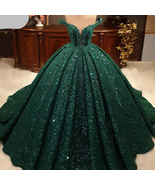 Hot Appliques Ball Gown Dark Green Wedding Dress Sequin Quinceanera Dresses - £226.32 GBP