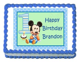 MICKEY MOUSE 1ST BIRTHDAY party edible cake image decoration frosting sheet - £7.90 GBP