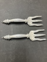 2 Vintage Cast Aluminum Garden Tools trident 3 prong Fork gothic art rus... - $49.37