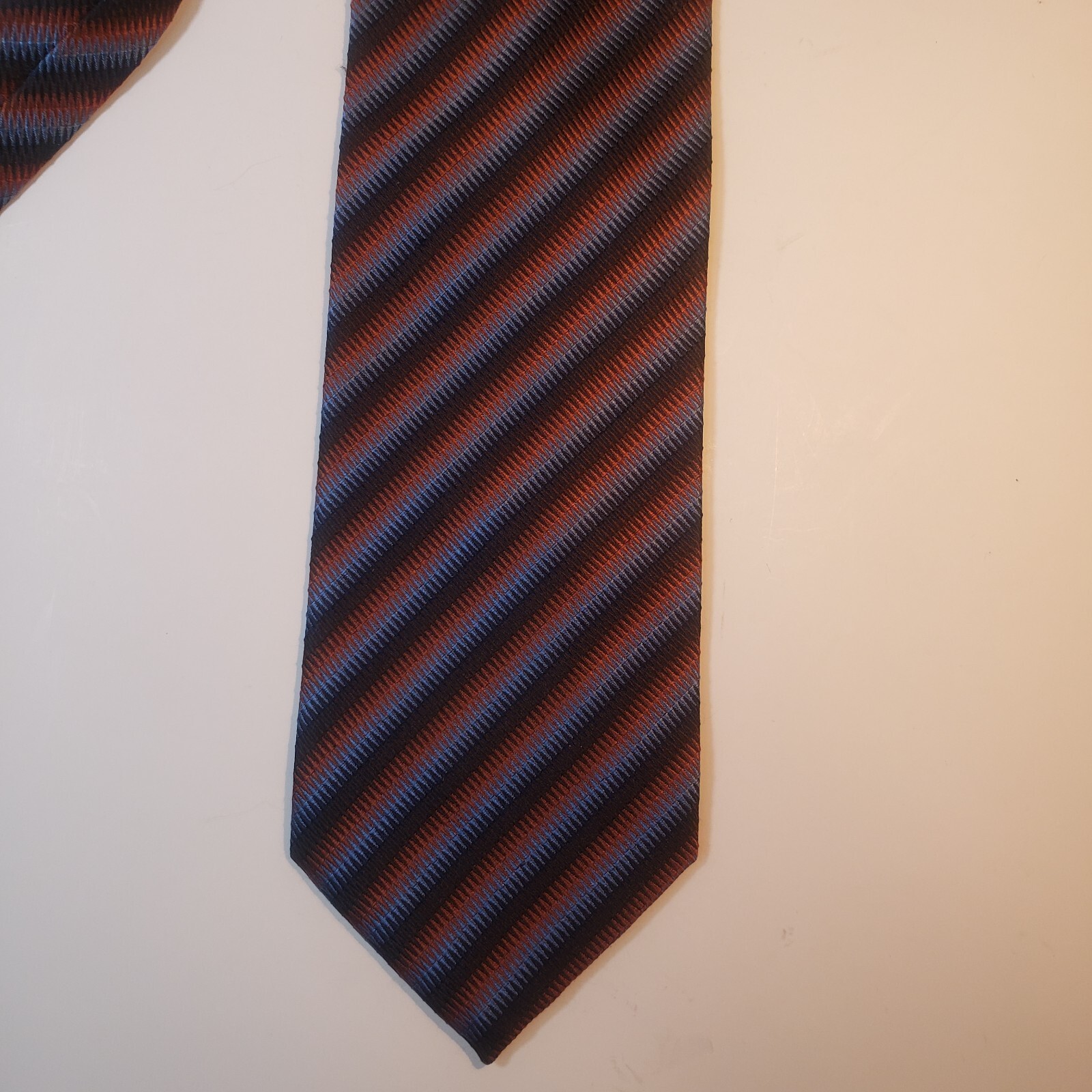 Jhane Barnes Striped Blue & Brown Silk Tie Made in Japan Item image 2