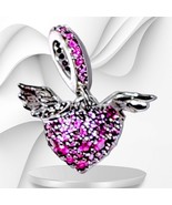 Pandora Pavé Heart Pink Angel Wings charm US SELLER - €54,43 EUR