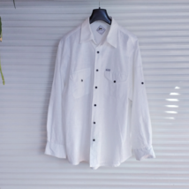 100% Cotton long sleeve button-front reverse shirt, white summer shirt men - £23.12 GBP