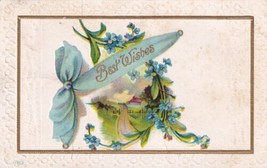 Best Wishes Blue Flowers Ribbon Hartville Ohio OH Postcard C45 - £2.34 GBP