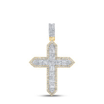 Authenticity Guarantee 
10kt Yellow Gold Mens Baguette Diamond Cross Charm Pe... - £1,341.41 GBP