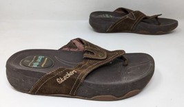 Skechers Tone Ups Brown Leather Thong Sandals Flip Flops SN 46694 Womens... - $19.79