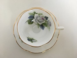 Royal Dover Bone China Tea Cup and Saucer Made in England White Rose Blu... - $21.99