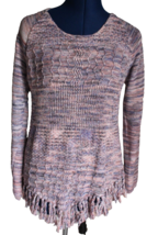 American Rag Cie Womens Pink Blue Pullover Sweater 100% Cotton Fringe Hem ~M~ - £13.15 GBP