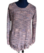 American Rag Cie Womens Pink Blue Pullover Sweater 100% Cotton Fringe He... - £12.76 GBP