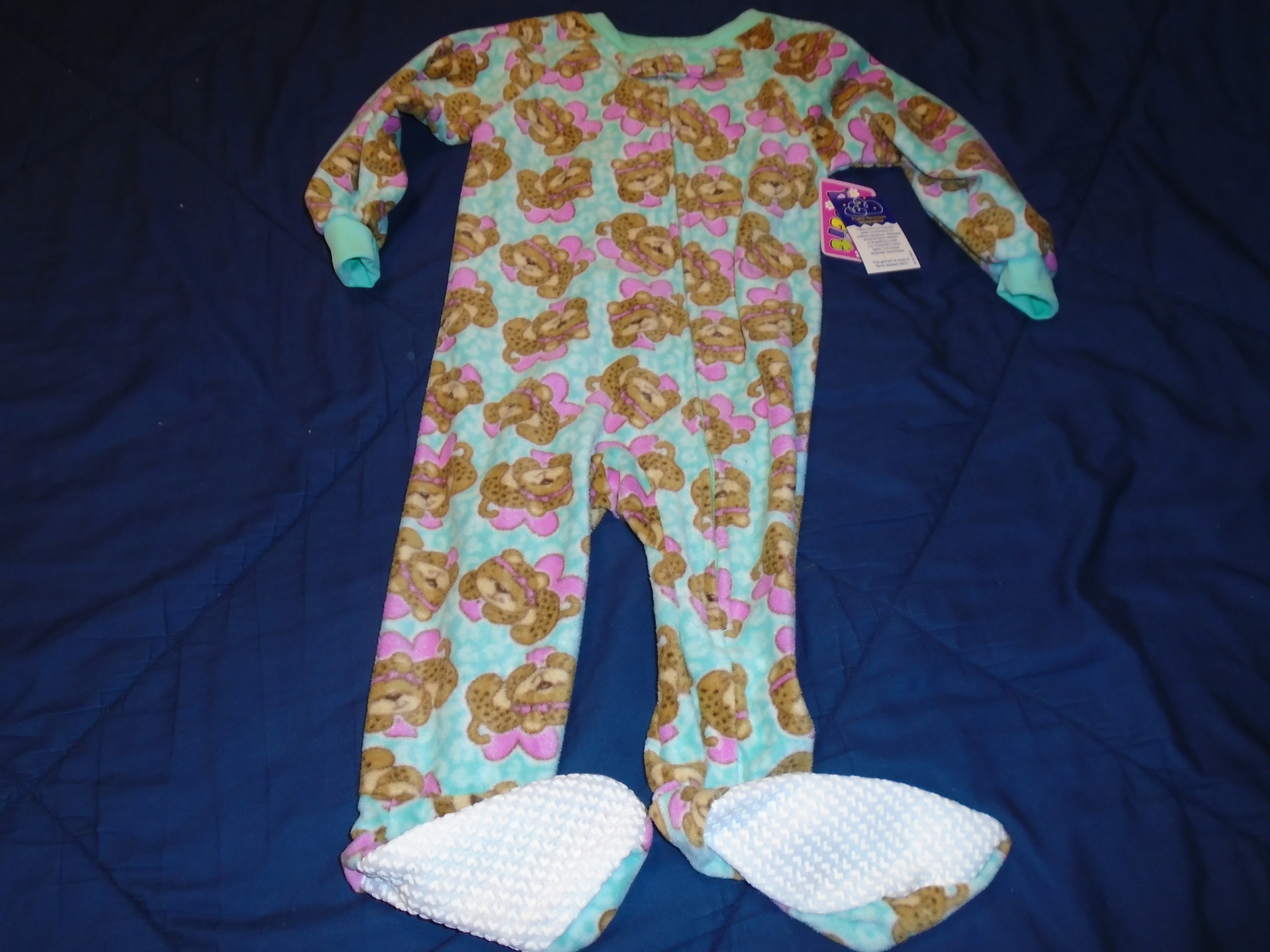 New Blanket Sleeper Size 2T-Mint Green w/Baby Leopards-Toddler Pajamas - £5.12 GBP