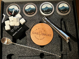 Oak Smoke Cocktail Smoker Kit w/ 4 Wood Chips/Stones/Tongs for Whiskey Bourbon - £19.77 GBP