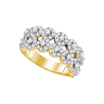 14k Yellow Gold Womens Round Diamond Double Row Circle Cluster Band 1-1/3 Cttw - $1,999.00