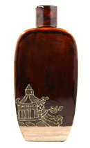 Pier 1 Imports Brown Glazed Vase Embossed Pagoda Detail Ceramic Pottery MCM - £31.92 GBP