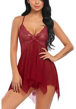 Charming Lingerie Lace Burgundy Chemise With Asymmetrical Hemline - X-Large image 4