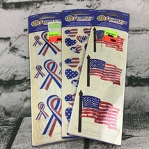 Vintage Sandylion Patriotic Stickers Hearts Ribbons Flags Lot Of 3 Scrap... - $11.88