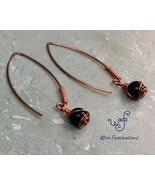 Handmade copper earrings: large leaf hoops wire wrapped blue goldstone d... - €21,39 EUR