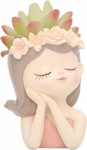 Cute Angel Face Succulent Planter Pot With Drainage Hole, Large Girl Fac... - $30.93