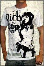 Code64Seven Dirty Cop Sexy Busty Woman Police Uniform Mens T-Shirt White S M XL - £31.63 GBP