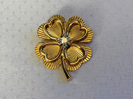 14K Yellow Gold Four Leaf Clover Pin 6.95g Fine Jewelry Diamond Lucky Brooch - £310.98 GBP