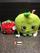 Two 2013 Shopkins Soft Stuffed Pillows Strawberry Kiss 8”&amp; Green Apple 15”. - £11.99 GBP