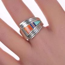 sz8 Vintage Native American silver channel inlay ring - £141.03 GBP