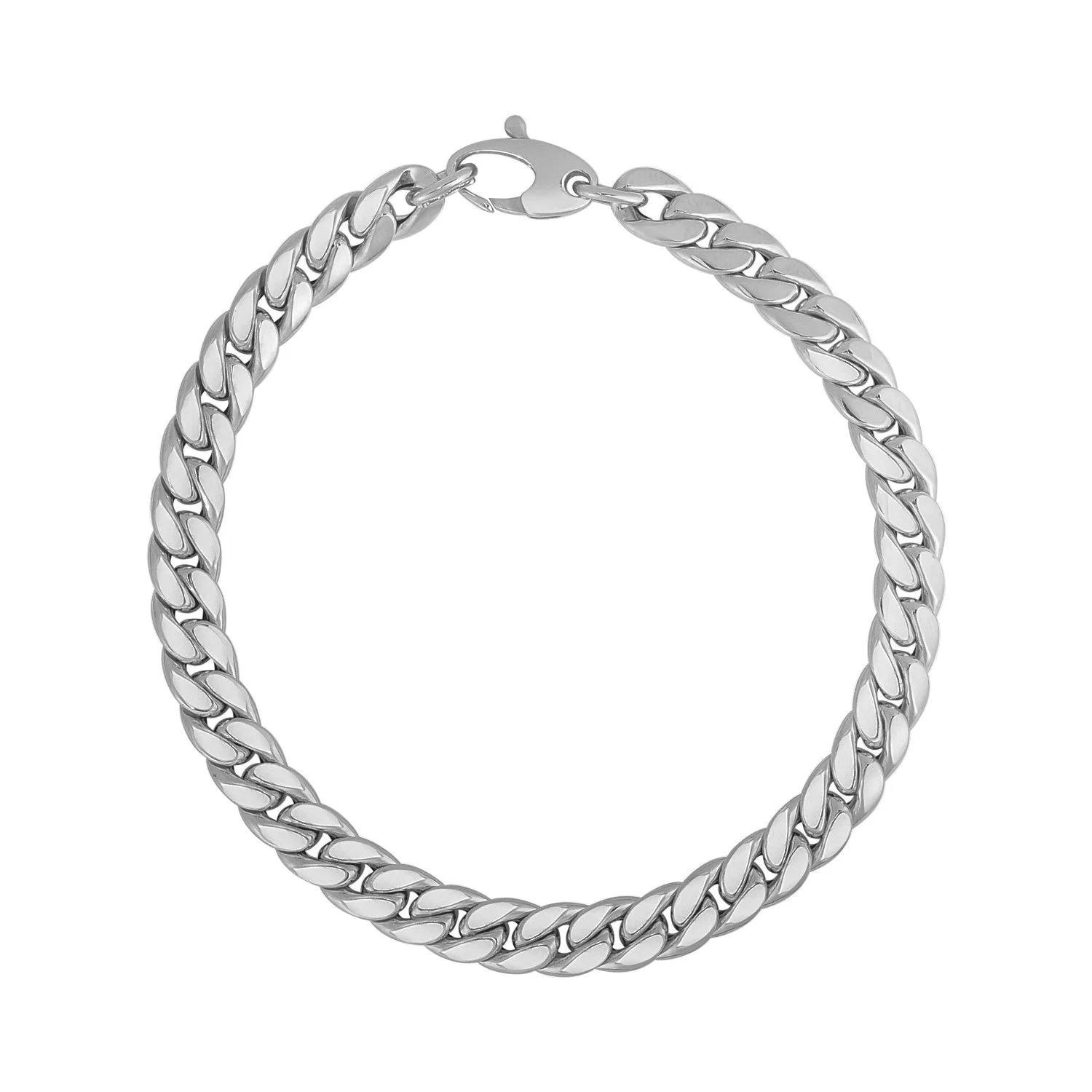 Silver color Cuban Link Bracelet, 14K White Gold, lobster clasp, womens jewelry - £402.73 GBP