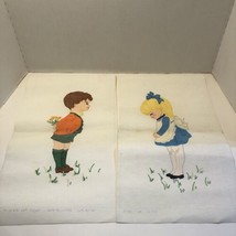 2 Completed Artex Painted Pictures Girl Boy 9&quot; x 16&quot; Pellon - $14.84