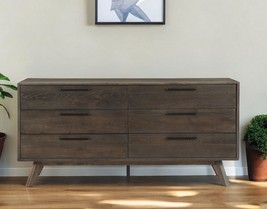 63" Dark Brown Solid Wood Six Drawer Double Dresser - $28,485.74 MXN
