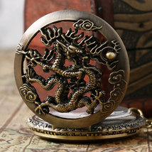 Luxury Men&#39;s Dragon Bronze Retro Mechanical Chain Hunter Traveller Pocket Watch - £20.53 GBP