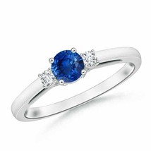 ANGARA 0.69 Ct Round Sapphire &amp; Diamond Three Stone Engagement Ring in 14K Gold - £978.91 GBP