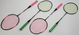 *M) Vintage Set of 4 Badminton Pink Green Tempered Steel Rackets - £15.85 GBP