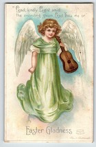 Easter Postcard Ellen Clapsaddle Green Dress Angel Holds Violin 1911 Signed - £13.55 GBP