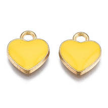 4 Tiny Heart Charms Enamel Gold Yellow Love Findings Dangles Jewelry Making 12mm - £2.28 GBP