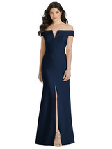 Dessy 3038..Off-the-Shoulder Notch Trumpet Gown with Front Slit..Midnight.Sz 16 - £81.42 GBP