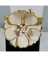 Vintage Early 1900&#39;s CoroCraft White Cream Flower Pin Brooch Gold Green ... - €58,08 EUR