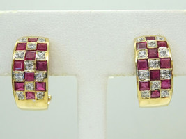 Vintage 14k Yellow Gold Ruby and Diamond Omega Earrings - £1,517.97 GBP
