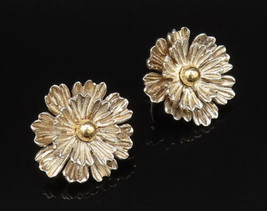 ESPO SIG 14K GOLD &amp; 925 Silver - Vintage Chrysanthemum Clip Earrings - E... - £91.86 GBP