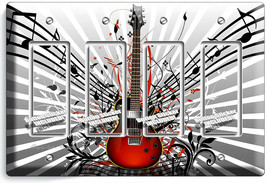 RED ELECTRIC GUITAR NOTES 4 GFCI LIGHT SWITCH WALL PLATE MUSIC STUDIO RO... - $20.45