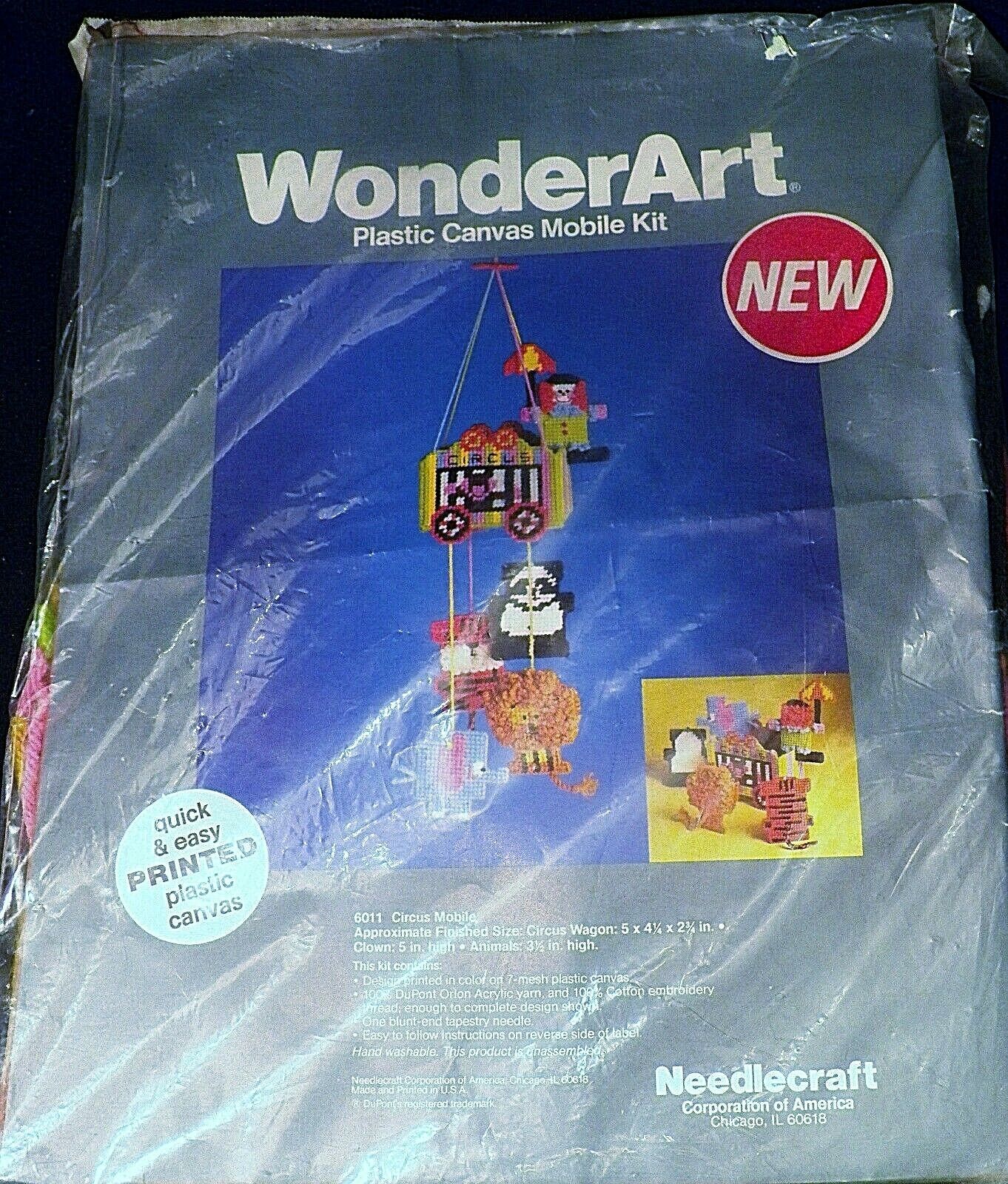 Vintage Needlecraft WonderArt Baby Nursery Circus Mobile Plastic Canvas Kit 6011 - $14.99