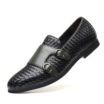 Men&#39;s Shoes Spring and Autumn Pure Color PU Classic Double Buckle Woven Pattern  - £57.17 GBP