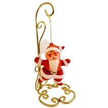 Vintage Kitschy Flocked Santa With A Tennis Racket Christmas Ornament - £10.12 GBP