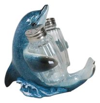 Ocean Marine Blue Dolphin Riding Sea Waves Salt And Pepper Shakers Holde... - €21,30 EUR