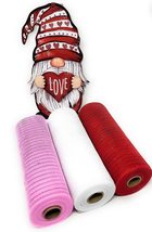 Valentine&#39;s Day Wreath Kit: 3 Rolls 10&quot; Deco Mesh (Pink, White, Red) and Red Lov - £28.09 GBP