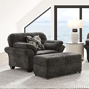 Roundhill Furniture Bonarse Fabric Cuddle Chair with Storage Ottoman wit... - $1,672.99