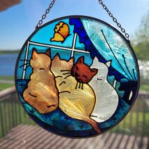 New Joan Baker Cats Cuddling Staring Out Window At Butterfly Glass Sun C... - $9.89