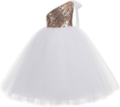 ekidsbridal One-Shoulder Sequin Tutu Wedding Dress Pink/White Size 2 - $354.27 MXN